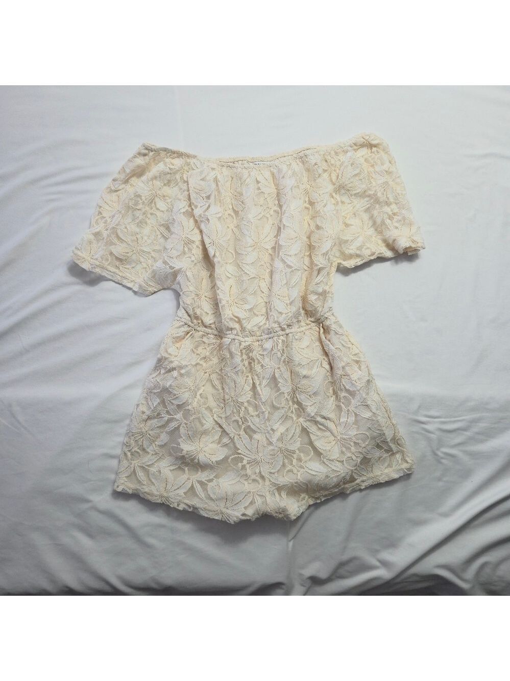 BB Dakota Nikola White Lace Off The Shoulder Romper Small Bridal Boho